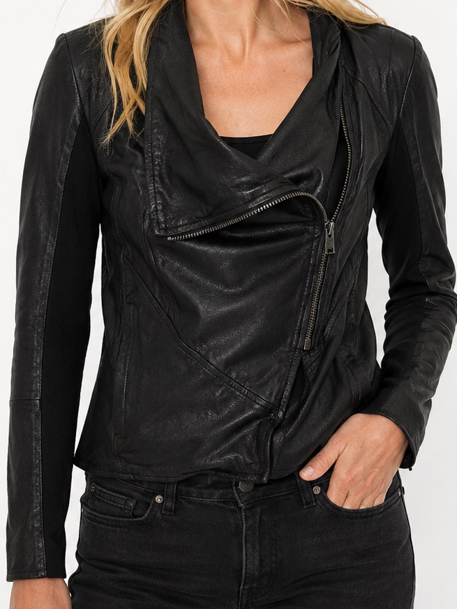 Lamarque Soft Leather Moto Jacket Medium Slim Fit Knit Panel Jacket